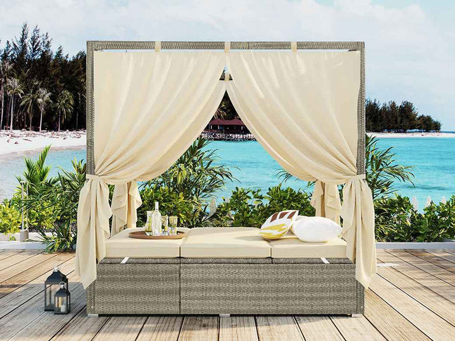 Adjustable Outdoor Sun Lounger with Privacy Curtain, High Comfort