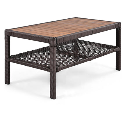 GO 4-Piece Outdoor PE Rattan Patio Set with 360° Swivel Chairs & Wood Coffee Table