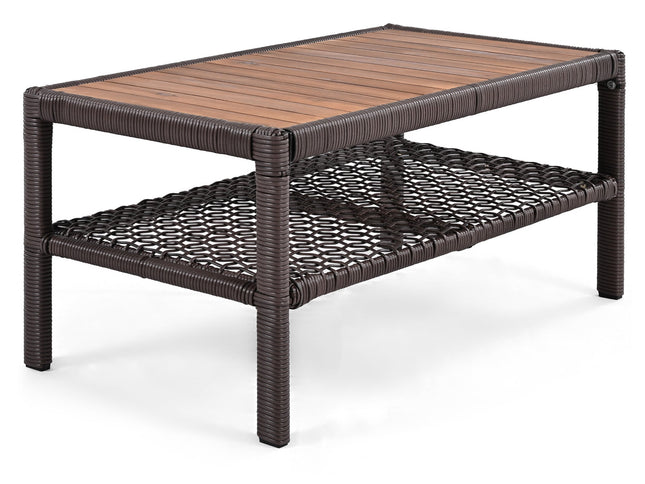 GO 4-Piece Outdoor PE Rattan Patio Set with 360° Swivel Chairs & Wood Coffee Table