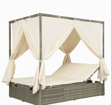 Adjustable Outdoor Sun Lounger with Privacy Curtain, High Comfort