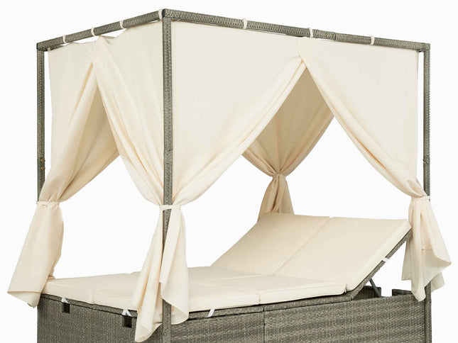 Adjustable Outdoor Sun Lounger with Privacy Curtain, High Comfort