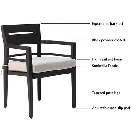 Outdoor Modern Dining Set, Chairs Sunbrella Cushioned And Dining Table With Umbrella Hole