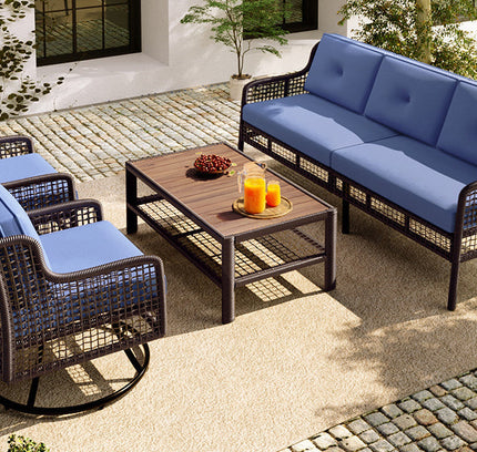 GO 4-Piece Outdoor PE Rattan Patio Set with 360° Swivel Chairs & Wood Coffee Table