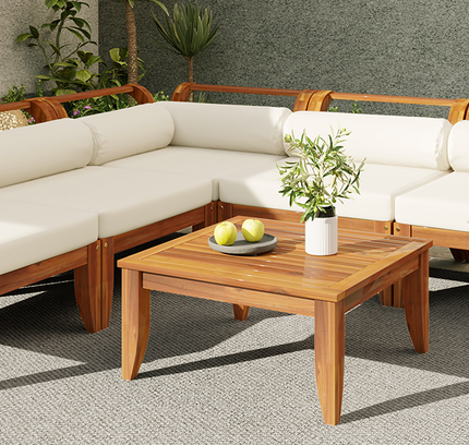 6-Piece Acacia Wood Outdoor Modular Sectional with Daybed Configuration & Tea Table