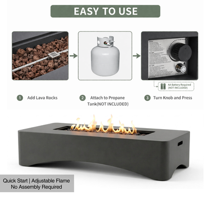 56" Rectangular Propane Fire Pit Table