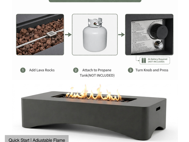 56" Rectangular Propane Fire Pit Table