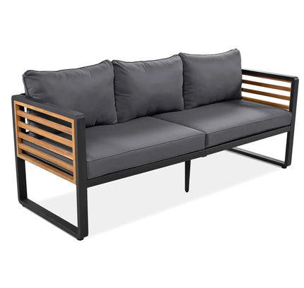 4-Piece Outdoor Conversation Set, Metal Frame & Acacia Wood Table, Seats 5