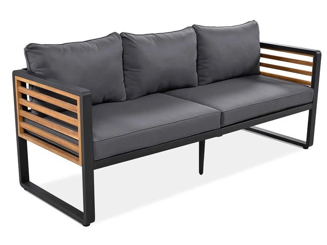 4-Piece Outdoor Conversation Set, Metal Frame & Acacia Wood Table, Seats 5