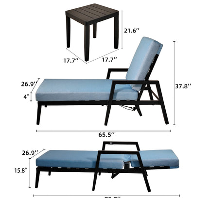 3PC Outdoor Aluminum Patio Furniture Chaise Lounge Set 2 Chaise & 1 End Table