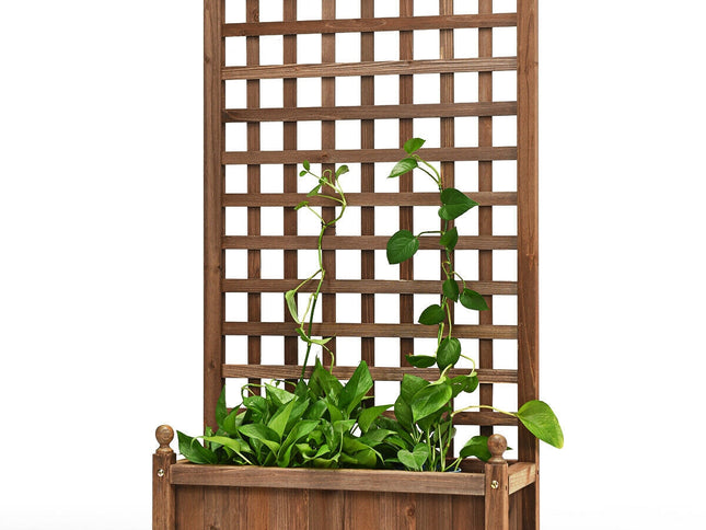 Solid Free Standing Wood Planter Box with Trellis for Garden