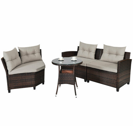 4-Piece Outdoor Wicker Rattan Patio Sofa Set with Glass Coffee Table