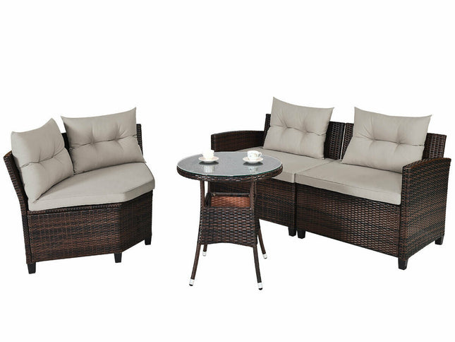 4-Piece Outdoor Wicker Rattan Patio Sofa Set with Glass Coffee Table