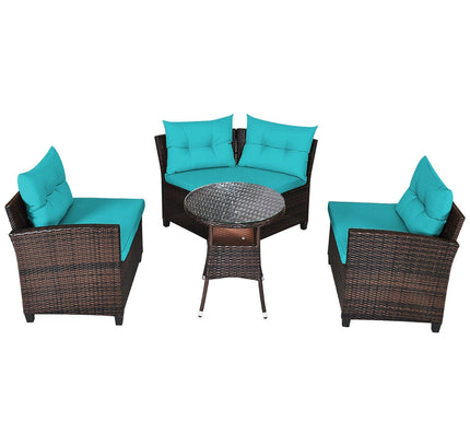 4-Piece Outdoor Cushioned Rattan Patio Furniture Set — Turquoise