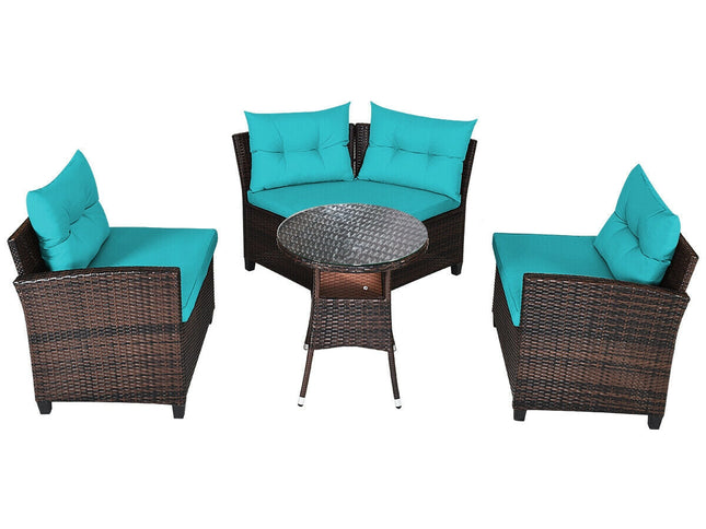 4-Piece Outdoor Cushioned Rattan Patio Furniture Set — Turquoise