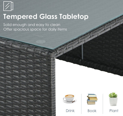 6-Piece Outdoor Rattan Patio Set with Glass Coffee Table & 2 Ottomans — Gray