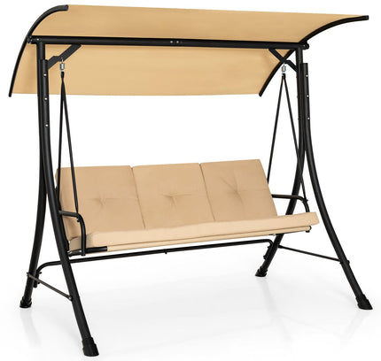 3-Seat Outdoor Porch Swing with Adjustable Canopy and Padded Cushions