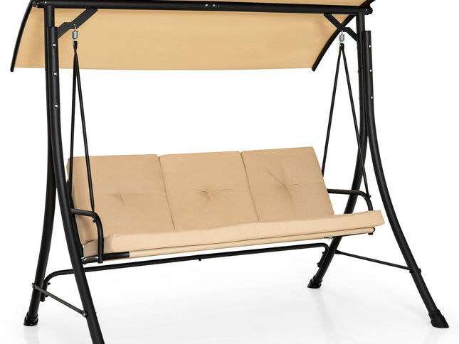 3-Seat Outdoor Porch Swing with Adjustable Canopy and Padded Cushions