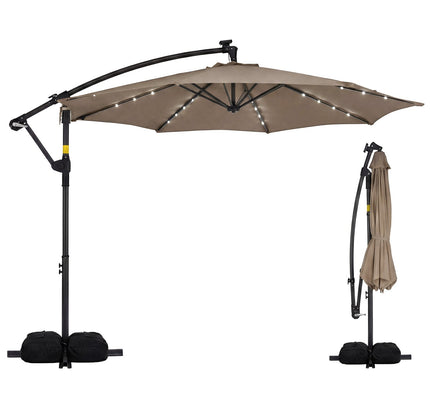 10 Ft Solar LED Offset Cantilever Patio Umbrella Hanging Market Umbrella
