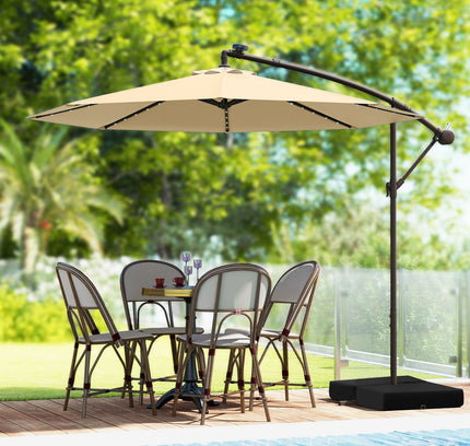 10 Ft Cantilever Umbrella with 32 LED Lights and Solar Panel Batteries