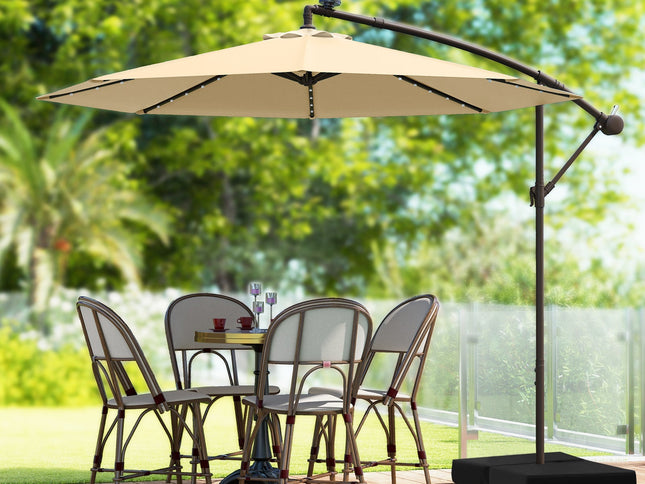 10 Ft Cantilever Umbrella with 32 LED Lights and Solar Panel Batteries