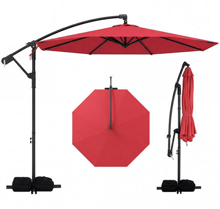 10 Feet Offset Hanging Umbrella with Base Patio Cantilever Umbrella with Tilt