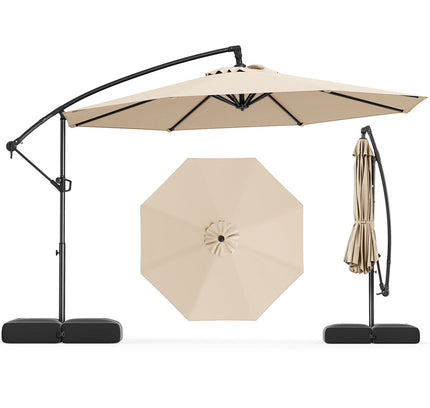 10 Feet Offset Hanging Umbrella with Base Patio Cantilever Umbrella with Tilt