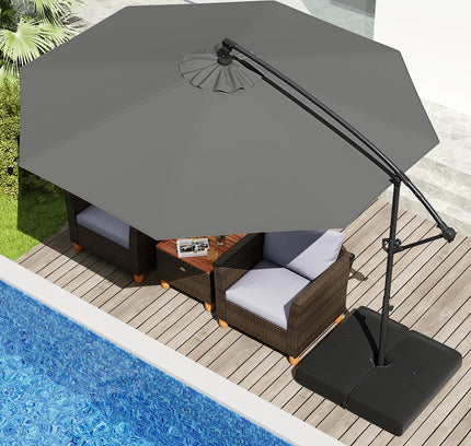 10 Ft Offset Hanging Umbrella with Base Patio Cantilever Umbrella with Tilt