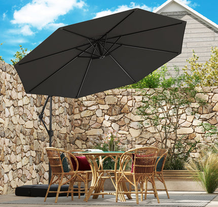 10 Feet Offset Hanging Umbrella with Base Patio Cantilever Umbrella with Tilt