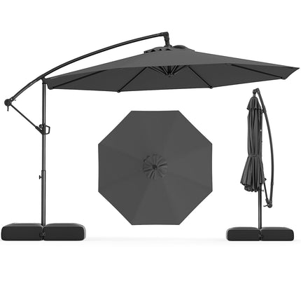 10 Feet Offset Hanging Umbrella with Base Patio Cantilever Umbrella with Tilt