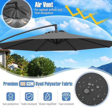 10 Feet Offset Hanging Umbrella with Base Patio Cantilever Umbrella with Tilt