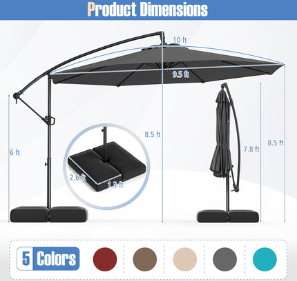 10 Feet Offset Hanging Umbrella with Base Patio Cantilever Umbrella with Tilt