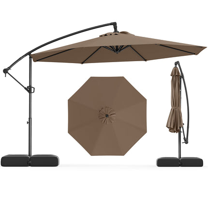 10 Feet Offset Hanging Umbrella with Base Patio Cantilever Umbrella with Tilt