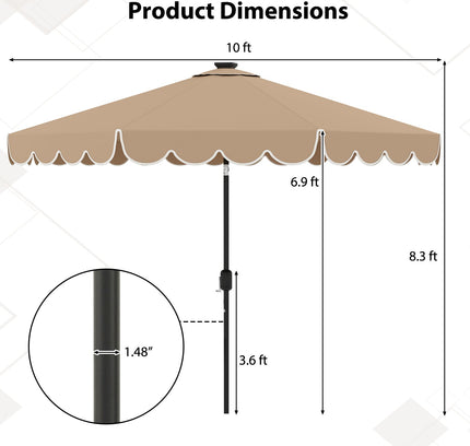 10 Feet Solar Patio Umbrella with 24 LED Lights