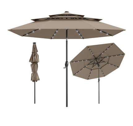 10 Feet Solar Patio Umbrella with 32 LED Lights 3-Tier Vented Top
