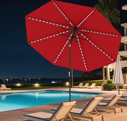 10 Ft Solar Patio Umbrella w/ 96 Multi-Colored Flowing LED Lights & Tilt