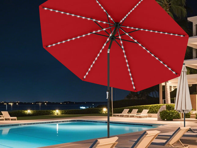 10 Ft Solar Patio Umbrella w/ 96 Multi-Colored Flowing LED Lights & Tilt