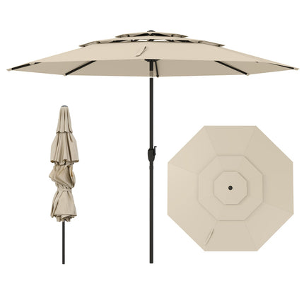 10 ft 3-tier Vented Patio Umbrella with Push Button Tilt