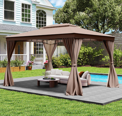 10 x 13 Feet Patio Gazebo Double-Roof with Mesh Netting and Privacy Curtains