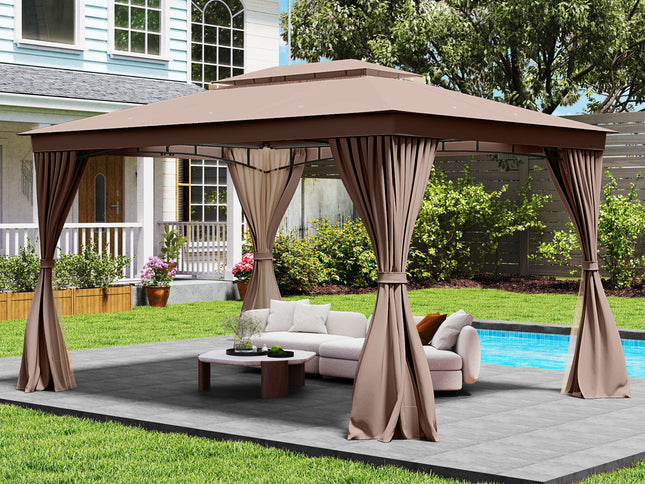10 x 13 Feet Patio Gazebo Double-Roof with Mesh Netting and Privacy Curtains
