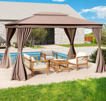 10 x 13 Feet Patio Gazebo Double-Roof with Mesh Netting and Privacy Curtains