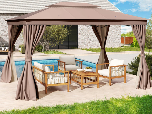10 x 13 Feet Patio Gazebo Double-Roof with Mesh Netting and Privacy Curtains
