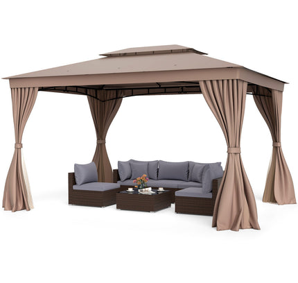 10 x 13 Feet Patio Gazebo Double-Roof with Mesh Netting and Privacy Curtains