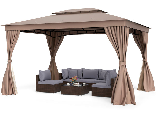 10 x 13 Feet Patio Gazebo Double-Roof with Mesh Netting and Privacy Curtains