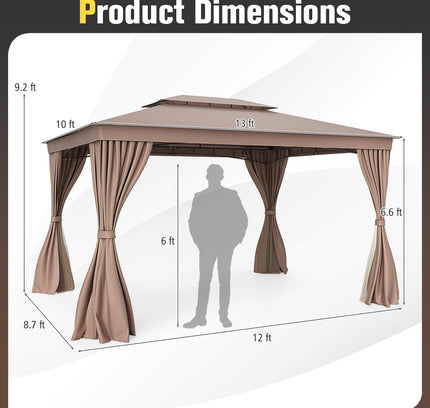 10 x 13 Feet Patio Gazebo Double-Roof with Mesh Netting and Privacy Curtains
