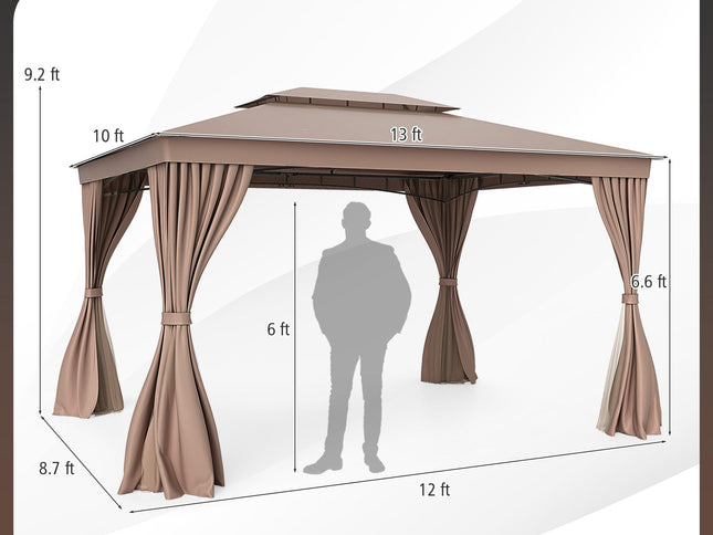 10 x 13 Feet Patio Gazebo Double-Roof with Mesh Netting and Privacy Curtains