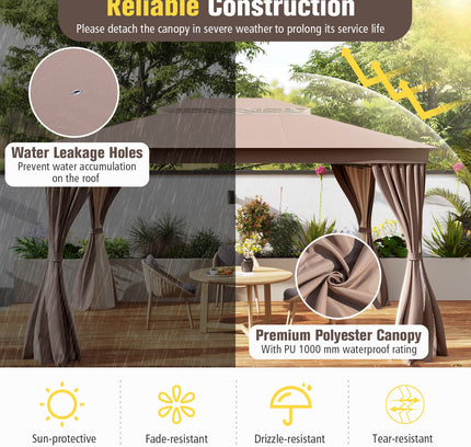 10 x 13 Feet Patio Gazebo Double-Roof with Mesh Netting and Privacy Curtains