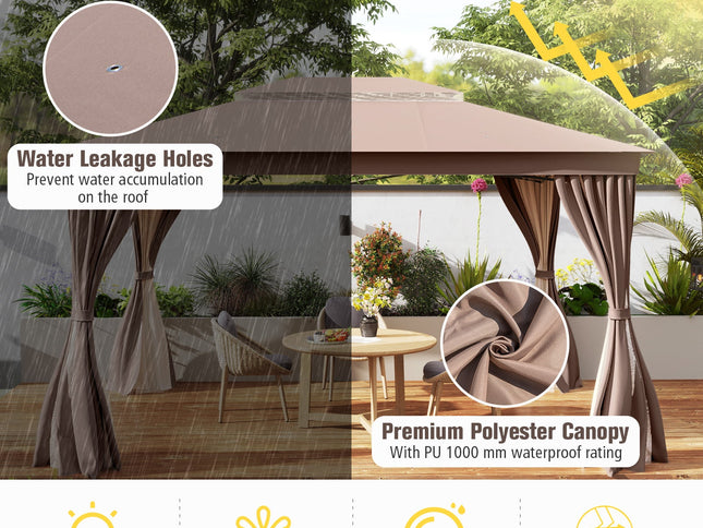 10 x 13 Feet Patio Gazebo Double-Roof with Mesh Netting and Privacy Curtains