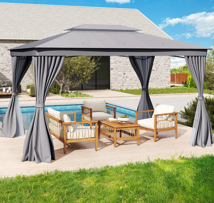 10 x 13 Feet Patio Gazebo Double-Roof with Mesh Netting and Privacy Curtains