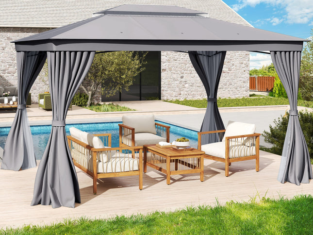 10 x 13 Feet Patio Gazebo Double-Roof with Mesh Netting and Privacy Curtains