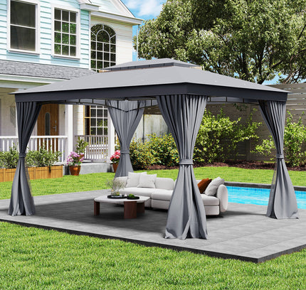 10 x 13 Feet Patio Gazebo Double-Roof with Mesh Netting and Privacy Curtains